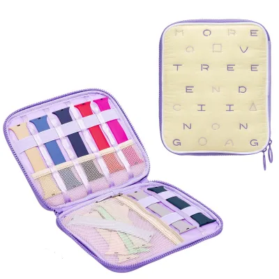 Macaron Color Storage Bag Pearl Cotton Polyester Resin Zipper Embroidery Pattern Waterproof Storage Strap/Data Cable/Accessories