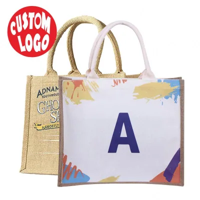 Custom Logo Embroidery Jute Gift Bag Jute Pouch Bag for Coffee Custom Size Jute Bag Custom