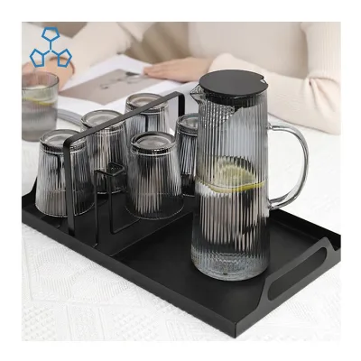 Factory Price Handmade High Borosilicate Unique Black Customized Tall Glass Water Pitcher Sets