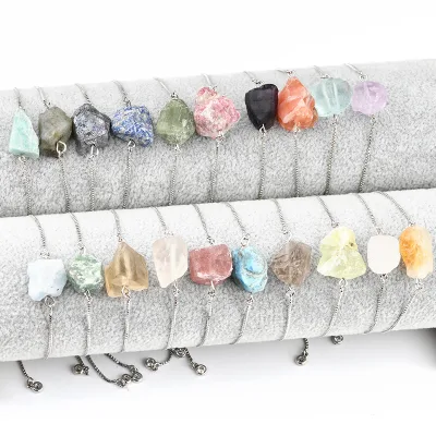 Boho Jewelry Raw Crystal Stone Bracelet Handmade Stone Adjustable Chain Bracelet