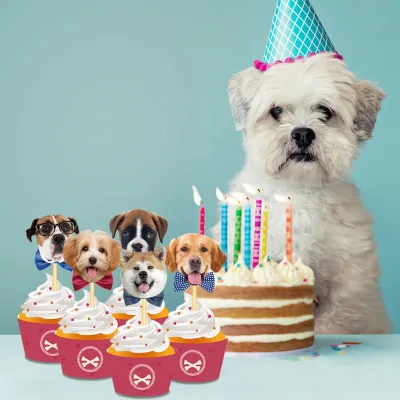 Huancai Dog Cupcake Topper Birthday Party Supplies 20pcs Puppy Pet Party Theme