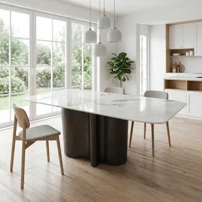 Picasso Luxury Marble Extendable Dining Table with Sculptural Pedestal Base Modern Rectangular Design for Hotel Use