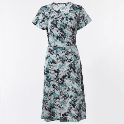 OEM Manufacturer Summer Dresses for print dress short sleeves round collar front with bow midi dress jersey dress for woman