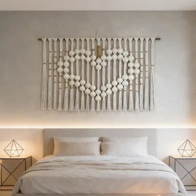 Modern Minimalist Macrame Wall Art Handcrafted Cotton Wall Hanging for Luxury Villa & Commercial Project
