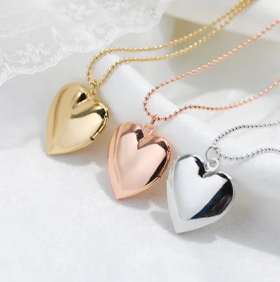 Simple Heart Locket Necklace Photo Modern Openable Locket Necklace Small Business