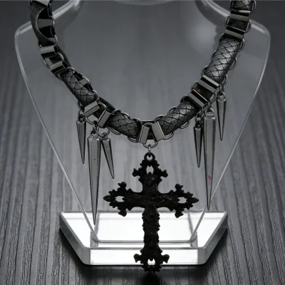 Active Punk Style Unisex Star Cross Necklace Stainless Steel Clavicle Chain Gothic