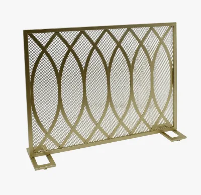 Gold Heavy Iron Mesh Weatherproof Outdoor Guard Salt-Spray Tested Rust-Proof Metal Fireplace Screen for Beachfront Villa