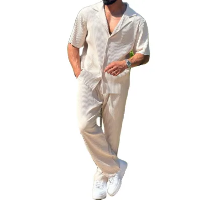 2025 European and American Men's Solid Color Sports Suit Fashionable Casual Short Sleeved Pants Two-piece Set