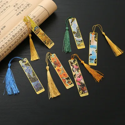 Wholesale Oil Painting Style Luxury Book Mark Metal Souvenir Bookmark with Tassel Pendant