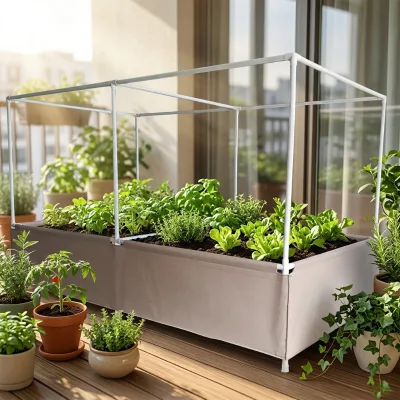 Living Soil Felt Raised Planting Bed Plastic Pipe Frame Farmhouse Style Eco-Friendly Home Garden Planting Bag for Greenhouse