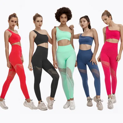 New Design Hollowed Out Yoga Bra Single Shoulder Yoga Suit Sets Quick Drying Running Yoga Leggings