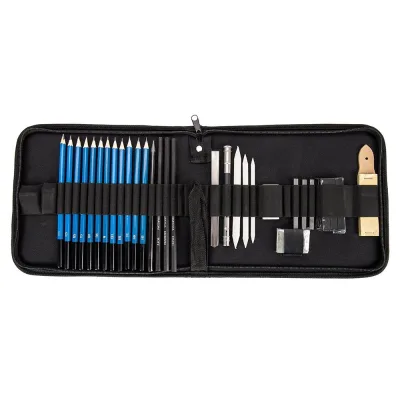 Bview Art Professional Wooden Sketch Pencil Kit-32 Pieces with Eraser Black Canvas Bag