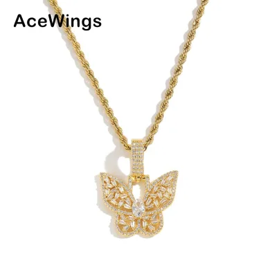 CN446 Gold /Silver Plated Brass CZ Rope Chain Butterfly Pendant Necklace for Women Trendy Engagement Gift