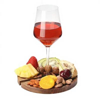 Mini Charcuterie Board Wine Holder Glass Set 7.1" Acacia Wood Appetizer Cheese Platter for Wine Parties Bars Restaurants