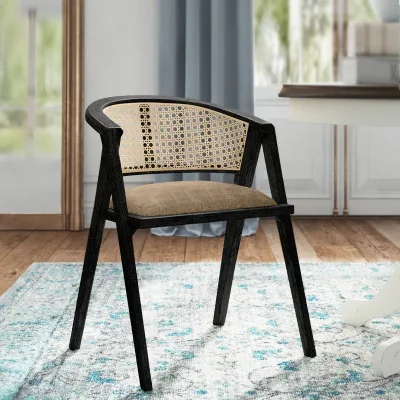 Dishi Wooden Home Furniture Rattan Wicker Back with Soft Cushion for Kitchen Dining Wood Dinner Restaurant Chair for Living Room