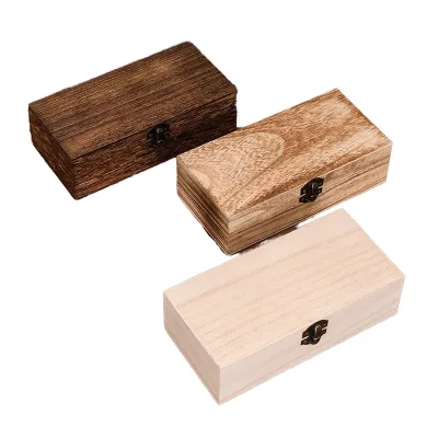 Polished Customized Logo & Color Simple Rectangular Wooden Gift Packaging Box WOOD Stash Box Wood Memory Storage Box Organizer