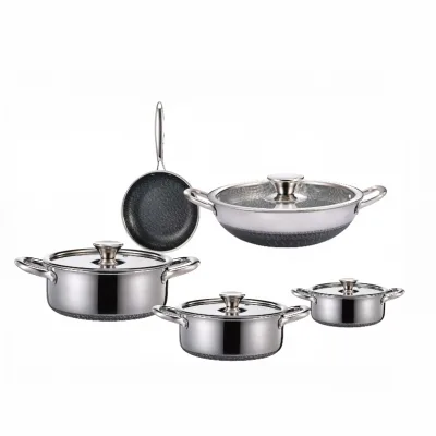 Three-layer Composite Stainless Steel Honeycomb Frying Pan Soup Pot Set Glass Lid Modern Environmentally Friendly Design Gas