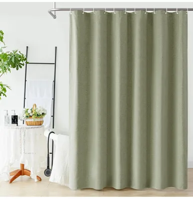 Imitation Linen Thickened Waterproof Shower Curtain Cationic Fabric Wavy Edge Bathroom Curtain for Wet Dry Separation Partition