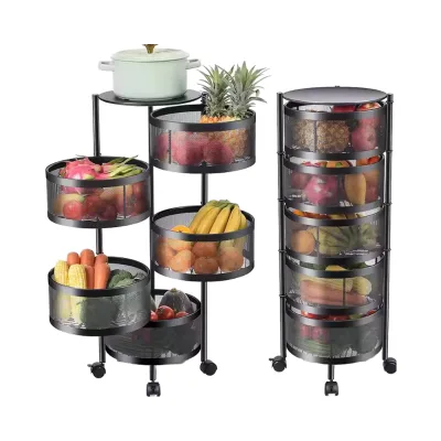 Multi-Layer Rotating Fruit and Vegetable Storage Rack Free-Installation Kitchen Snack Storage with Rotatable Feature