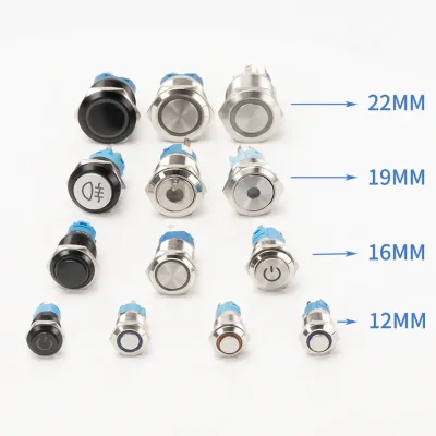 12mm 16mm 19mm 22mm 25mm 30mm Round Waterproof Ip67 Metal Push Button Momentary Latching Switch