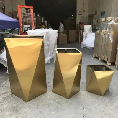 Luxury Modern Geometric Gold Stainless Steel Planter Large Metal Flower Pot for Indoor Home Garden Hotel Wedding Art Deco