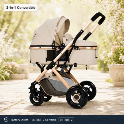 Onvertible 3 in 1 Baby Stroller Newborn Bassinet Rose Gold EN1888 Safety Approved Factory Direct