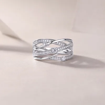 925 Sterling Silver Intertwined Multi Band Moissanite Ring Pave Twisted Crossover Statement Band for Women Wedding Anniversary