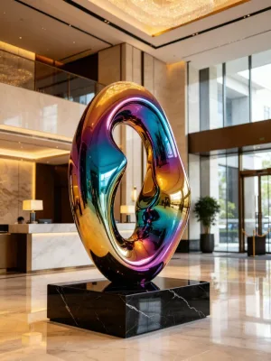 Large Custom Metal Sculpture, Premium Mirror Finish Abstract Metal Statue for Hotel Lobby Mall Plaza Commercial Decor