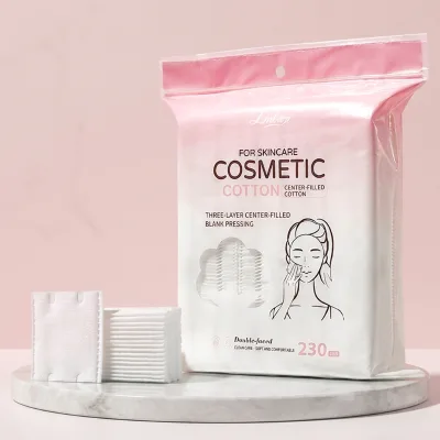 LMLTOP Private Label Sandwich Cosmetic Cotton Pads Custom Logo Bag Pack Plant Fiber Edge Pressed Makeup Cotton Pads Wholesale