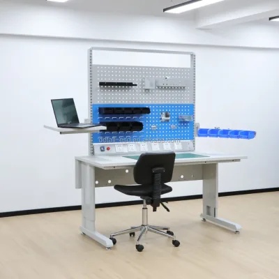 Detall Workstation Adjustable Height ESD Electronics Workstation Modular Lab Bench LED Magnifier Lamp ESD Grounding System
