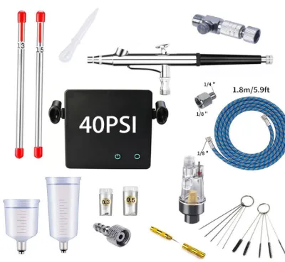 PAKISS Airbrush Kit with Compressor, Dual-Action High Pressure Air Brush Kit with Nozzle for Painting,Nail Art,Modeling