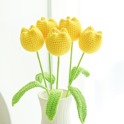 Tulip Crochet Flower Bouquet Homemade Crochet Finished Knitted Flower for Mother's Day