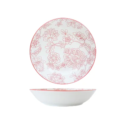 Refined Floral-Printed 8 inch Plate, Graceful Tableware with Delicate Red Flower Designs
