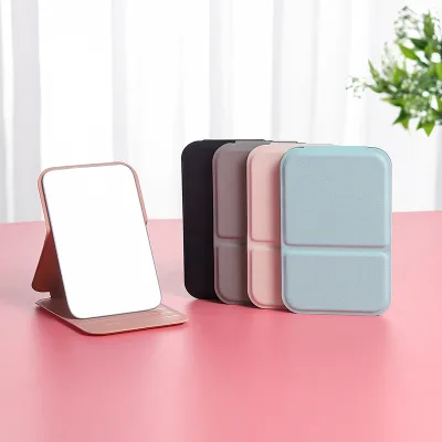 New Wholesale Small square Portable PU Folding Beauty Mirror Customizable Logo Portable Home Desktop Dressing Mirror for Makeup