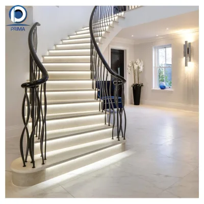 Curved Staircase Modern Wooden/Marble Stairs Tempered Glass Handrail Luxury Customized Design for Indoor