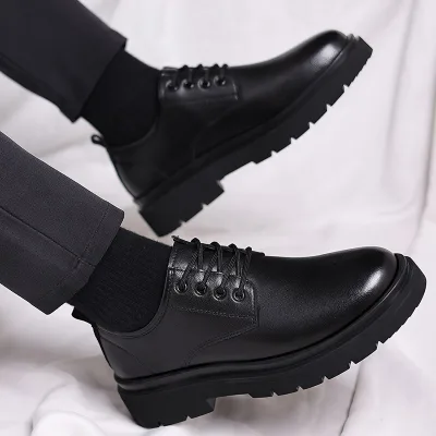Men's Leather Shoes Spring British Thick Soled Casual Derby Shoes Men's Formal Men's Shoes