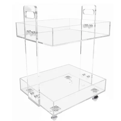 Double Layer Transparent Acrylic Wheeled Storage Cart, Skincare Product Multi-layer Shelf, Bedroom Layered Mobile Storage Basket