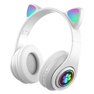 Glowing Cute Cat Ear Paw Led Headphones Cat Ear Design LED Gradient Light Wireless Headset