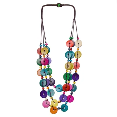 Jiojew Customize Wholesale Wood Ethnic Woman Jewelry Stack Wooden Colorful Bohemia Coconut Shells Pendent Double Necklace