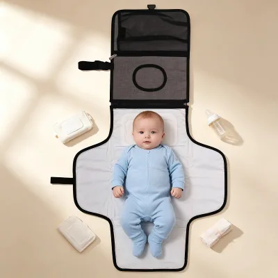 Eco-friendly Nappy Changing Mat with Padded Headrest and Multi-storage Compartment Foldable Nappy Station for New Parents Gift