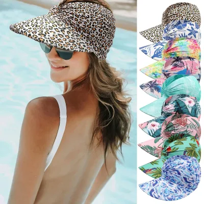 Wholesale High Quality Lady Wide Brim Sport Breathable UV Protection Sun Hats Summer Outdoor Printing Sun Visor Hat for Swimming