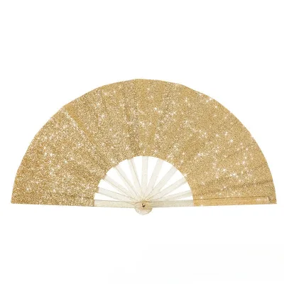 Large Glitter Gold Folding Kung Fu Fan Rave Dancing Party Festival Stage Performance Decoration Props