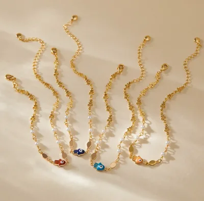 2026 Summer New Vacation Beach-Style Classic Star-Shaped Links Copper-Plated 18K Genuine Gold Pearl Foot Chain Elegant Women's