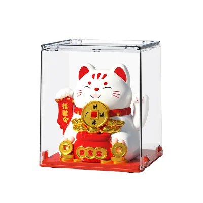 2-Inch Lucky Cat Solar Beckoning Chinese New Year Ceramic & Enamel Mini Ornament Decorative Crafts for Office Desktop Car