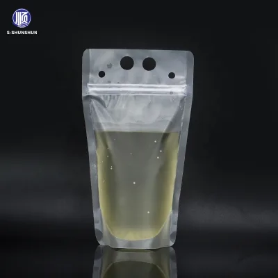 Wholesale Custom Printed Reusable Ziplock Drink Pouch with Straw Plastic Packaging Bags for Beer Juice or Beverage