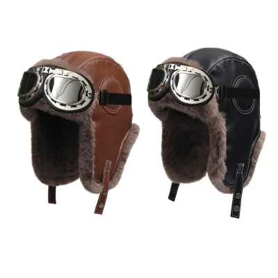 Sample Support Unisex Winter Trapper Bomber Hat with Faux Fur Thick Warm PU Leather Earflap Waterproof 3D Embroidery for Outdoo