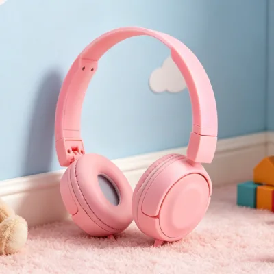 Cheap Pink Wired Over-Ear Headphones Safe Foldable Children's Headset with Soft Earpads for Music, Online Class, Work