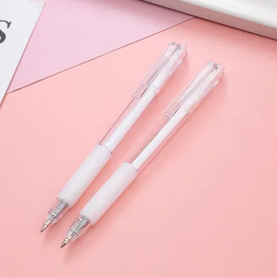 Ins Muji Style Retractable Gel Pen Clear Barrel 0.5mm Black Bullet Tip Simple Press Signature Pen