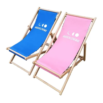Custom Logo Printing Luxury Foldable Frame Beach Deckchair Luxury Sea Pool Garden Outdoor Furniture Modern Folding Wooden Chair