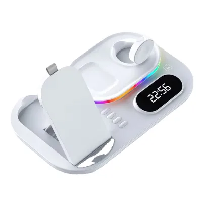 Multifunctional Wireless Charging Station with Ambient Light and Clock Display